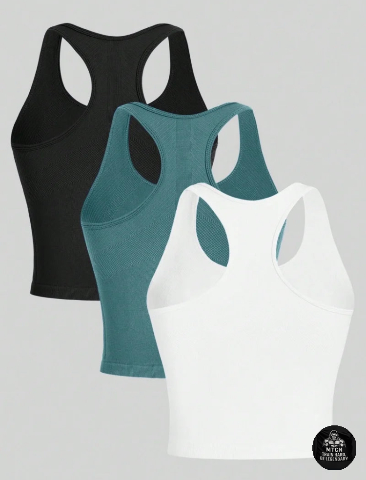 Ensemble de 3 tops de sport femme – Confort sans couture & style urbain pour l’entraînement