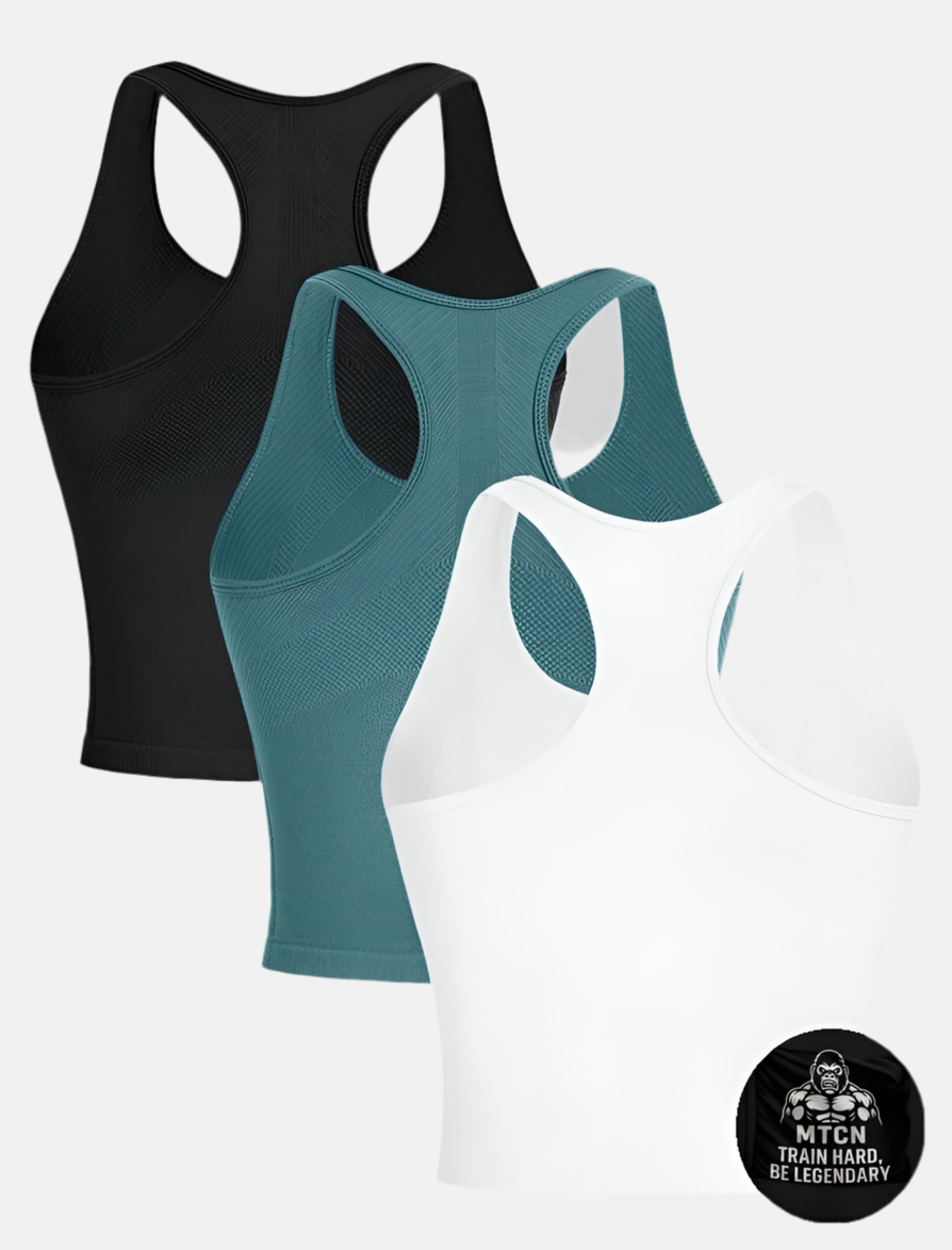 Ensemble de 3 tops de sport femme – Confort sans couture & style urbain pour l’entraînement