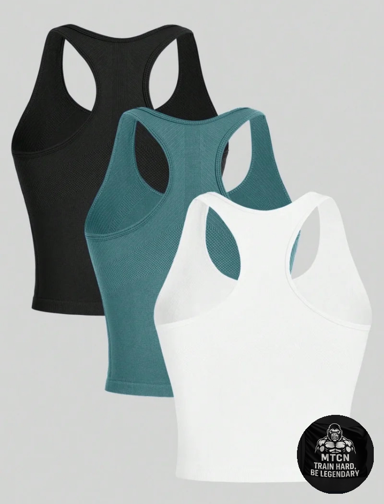 Ensemble de 3 tops de sport femme – Confort sans couture & style urbain pour l’entraînement