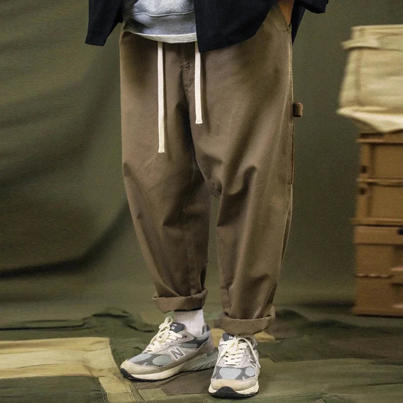 Pantalon Cargo Patchwork en Velours Côtelé pour Homme – Style Streetwear Décontracté avec Coutures Contrastées