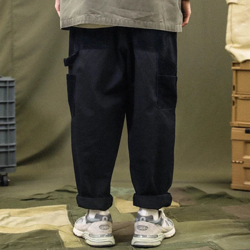 Pantalon Cargo Patchwork en Velours Côtelé pour Homme – Style Streetwear Décontracté avec Coutures Contrastées