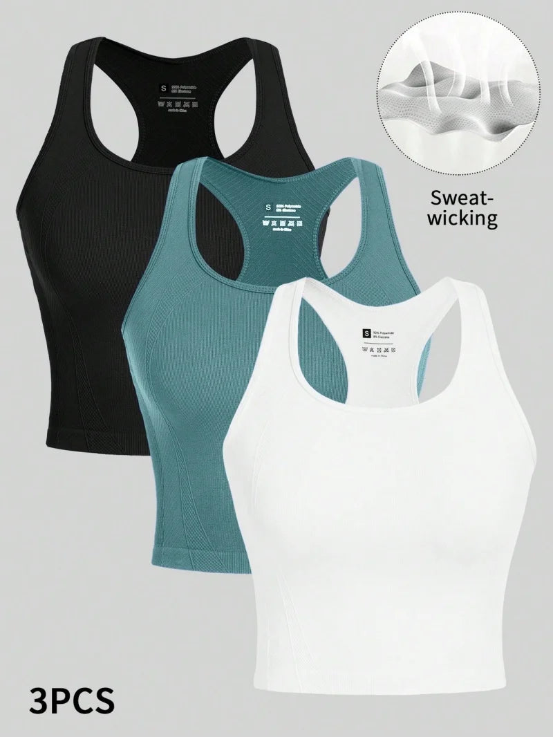 Ensemble de 3 tops de sport femme – Confort sans couture & style urbain pour l’entraînement
