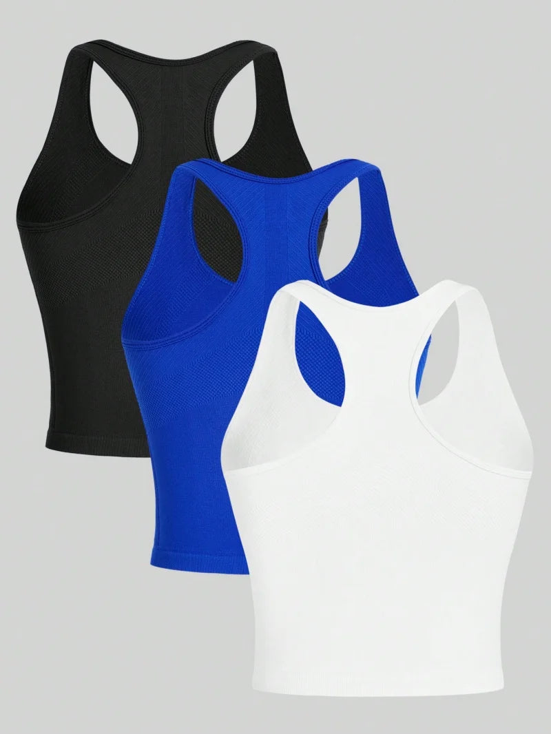 Ensemble de 3 tops de sport femme – Confort sans couture & style urbain pour l’entraînement