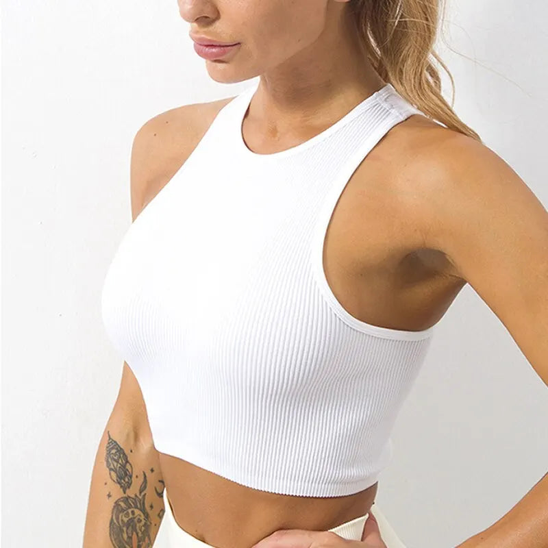 Top Court Femme Sans Manches – Rib-Knit Ultra Stretch